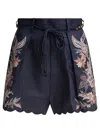 Zimmermann Womens Navy Multi Paisley Rhiannon Floral Linen Shorts Xs