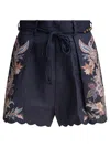 Zimmermann Womens Navy Multi Paisley Rhiannon Floral Linen Shorts Xs