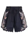 Zimmermann Rhiannon Tuck Printed Linen Shorts In Black