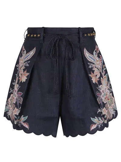 Zimmermann Rhiannon Tuck Printed Linen Shorts In Blue
