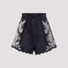 Zimmermann Rhiannon Tuck Printed Linen Shorts In Blue