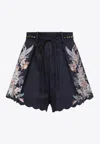 Zimmermann Womens Navy Multi Paisley Rhiannon Floral Linen Shorts Xs
