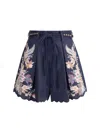 Zimmermann Womens Navy Multi Paisley Rhiannon Floral Linen Shorts Xs