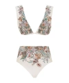 Zimmermann Rhiannon Wide Shoulder Bikini Set In Cream Multi Paisley