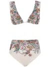Zimmermann Rhiannon Wide Shoulder Bikini Set In Cream Multi Paisley