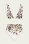 Zimmermann Rhiannon Wide Shoulder Bikini Set In Cream Multi Paisley