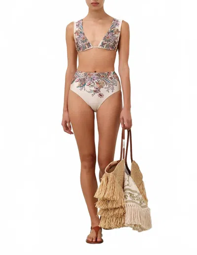 ZIMMERMANN RHIANNON WIDE SHOULDER BIKINI SET IN CREAM MULTI PAISLEY