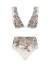 Zimmermann Rhiannon Wide Shoulder Bikini Set In Cream Multi Paisley In Multicolour