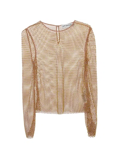 Pre-owned Zimmermann Rhinestone-embellished Mesh Top In Neutral