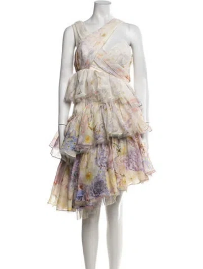 Pre-owned Zimmermann Rhythmic Asymmetric Mini Midi Length Dress In Neutrals