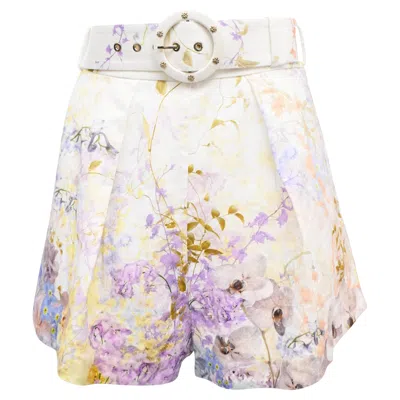 Zimmermann Rhythmic Floral-print Belted Shorts In Multicolor Linen