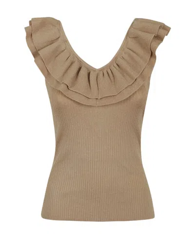 Zimmermann Ribbed-knit Ruffled Sleeveless Top In Nude | ModeSens