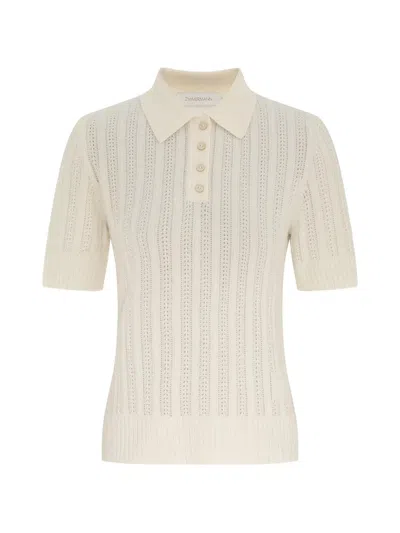 Zimmermann Ribbed Polo Top In White