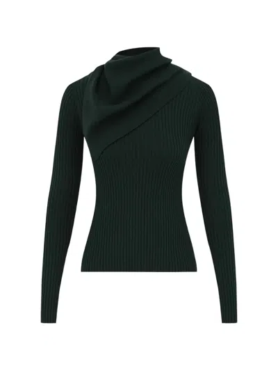 Zimmermann Ribbed Scarf-detail Sweater In Green
