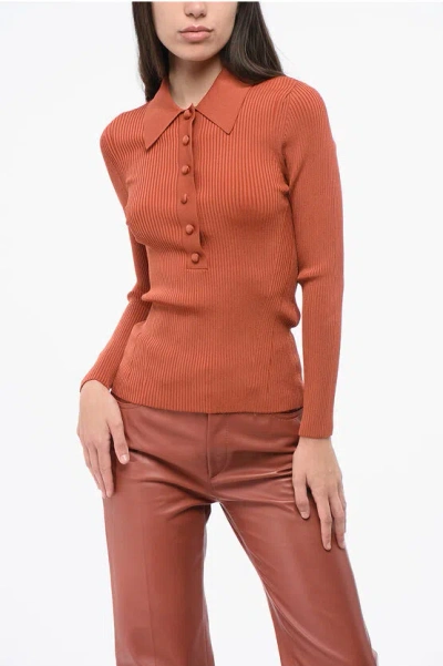 Zimmermann Ribbed Sweater With Polo Neck In Blue