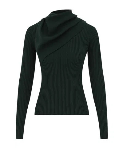 Zimmermann Ribbed-knit Cowl-neck Sweater In Bottle Green