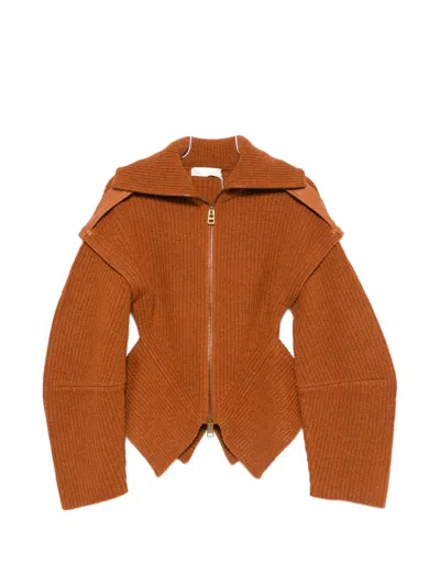 Zimmermann Valiant Ribbed-knit Wool-blend Cardigan In Brown