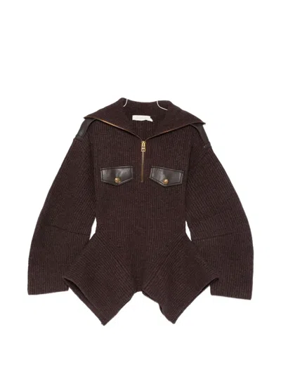 Zimmermann Ribbed-knit Panelled Sweater In Brown