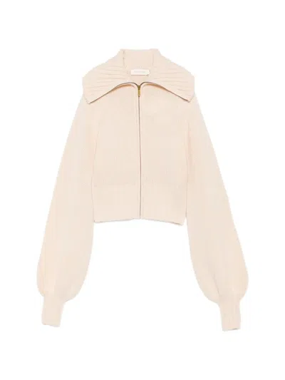 Zimmermann Ribbed-knit Zip-fastening Cardigan In Neutral