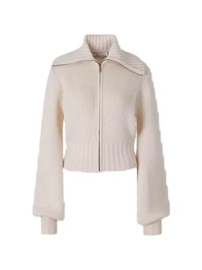 Zimmermann Ribbed-knit Zip-up Cardigan In Neutral