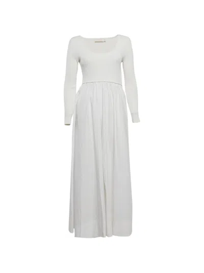 Pre-owned Zimmermann Rib-knit Poplin Midi Dress In White