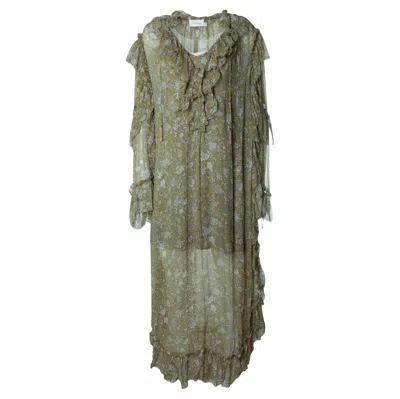 Pre-owned Zimmermann , Riffle Green Floral Printed Maxi Dress