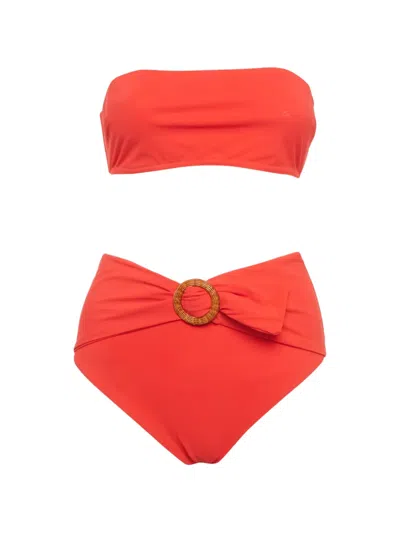 Pre-owned Zimmermann Ring-detail Strapless Bikini In Red