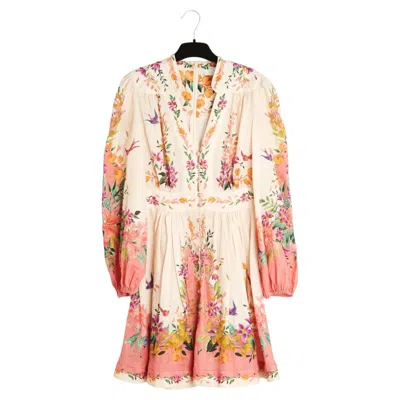 Pre-owned Zimmermann Robe Lin Rose Fr38 Bonita Pink Linen Short Dress Uk10 Us6 To 8 In Red