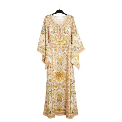 Pre-owned Zimmermann Robe Maxi Lin Caftan Fr38 Multicolor Linen Maxi Dress Kaftan Uk10 Us8 In Sand