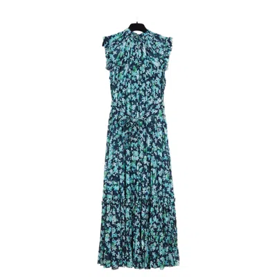 Pre-owned Zimmermann Robe Soie Bleu Fr38 Flower Silk Chiffon Smocks Maxi Dress Uk10 Us8 In Blue