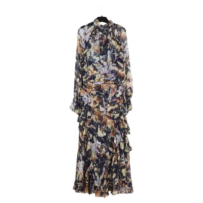 Pre-owned Zimmermann Robe Soie Noir Fr40 Shabby Silk Muslin Ruffles Maxi Dress Uk12 Us10 In Black