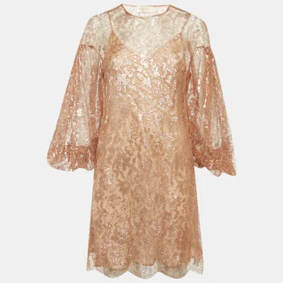 Zimmermann Rose Gold Lace Mini Dress In Neutral
