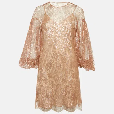 Zimmermann Rose Gold Lace Mini Dress In Pink