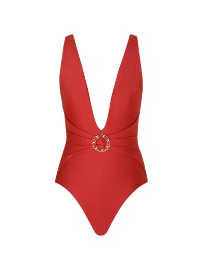 Zimmermann Womens Raspberry Roselight Plunge Chain Swimsuit Xs In Multi