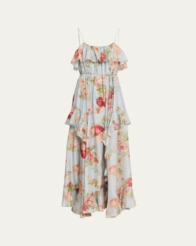 Zimmermann Roselight Floral Frill Maxi Dress In Multi