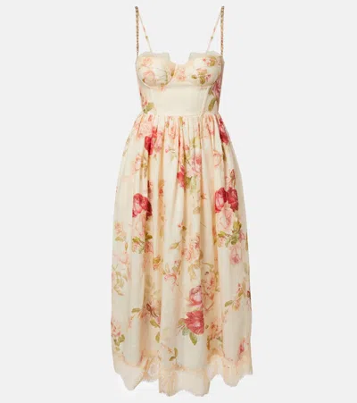 Zimmermann Womens Cream Rose Floral Roselight Picnic Floral-print Linen Midi Dress Xs In Multi