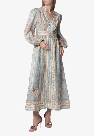 Zimmermann Roselight Floral Midi Dress In Multicolor