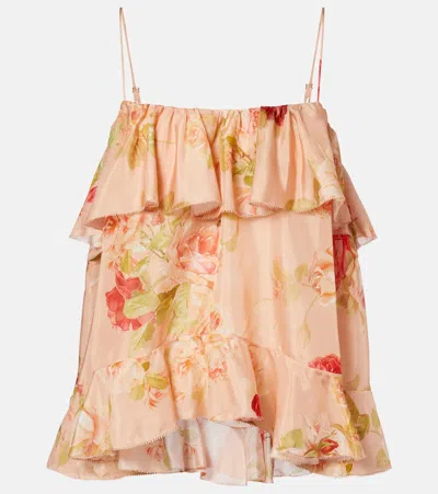 Zimmermann Roselight Floral Ruffled Silk Camisole In Multi