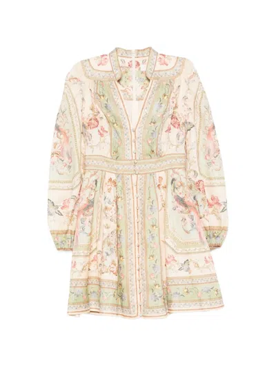 Zimmermann Roselight Floral-print Linen Mini Dress In Multi