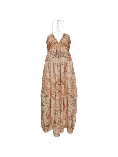 Zimmermann Roselight Halterneck Maxi Dress In Neutral