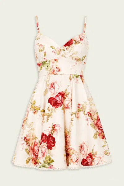 Zimmermann Roselight Picnic Mini Dress In Cream Rose Floral In Multi