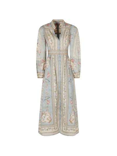 Zimmermann Chic V-neck Mini Dress With Stand Collar And Stone Buttons In Multi
