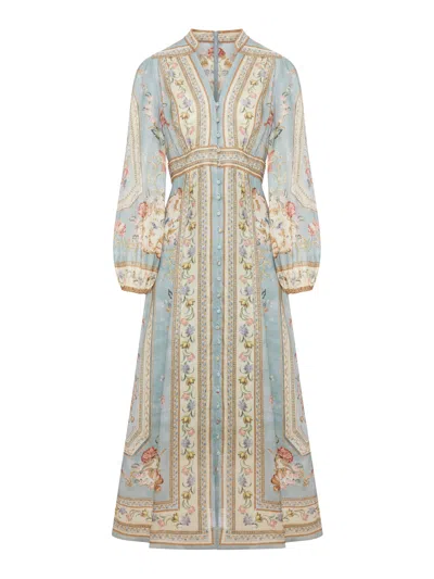 Zimmermann Womens Blue Tapestry Floral Roselight Plunge Linen Midi Dress Xs In Multi