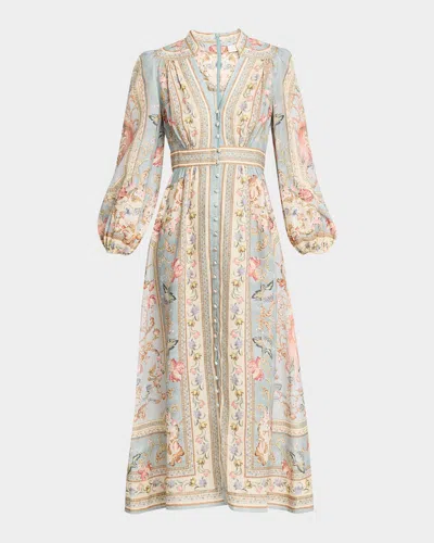 Zimmermann Roselight Plunge Midi Dress In Multi