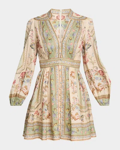 Zimmermann Roselight Plunge Mini Dress In Multi