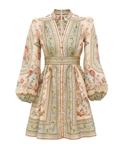 Zimmermann Roselight Plunge Mini Dress In Multi