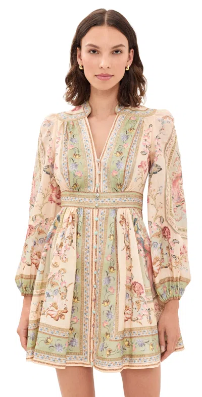 Zimmermann Womens Sage Tapestry Floral Roselight Printed Linen Mini Dress Xl In Neutral