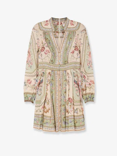 Zimmermann Roselight Plunge Tapestry Print Linen Dress In Multi