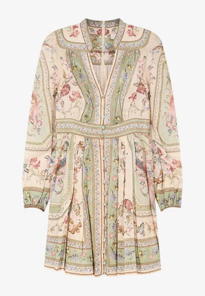 Zimmermann Roselight Plunge Tapestry Print Mini Dress In Multi