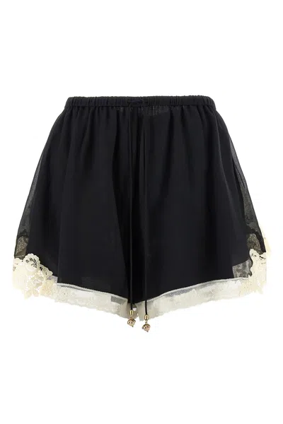 Zimmermann Roselight Lace-trimmed Cotton And Silk-blend Shorts In Black